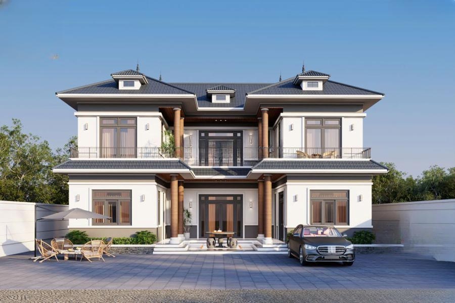 Thiết kế nhà 2 tầng chữ U hiện đại