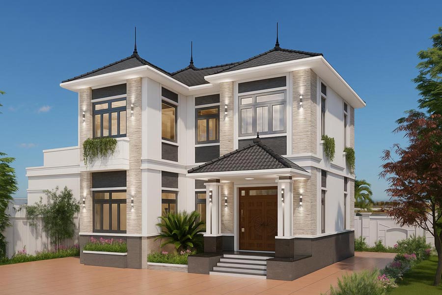 Thiết kế nhà 2 tầng chữ U hiện đại