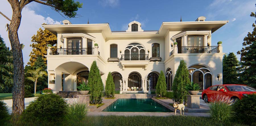 Thiết kế nhà 2 tầng chữ U phong cách Châu Âu