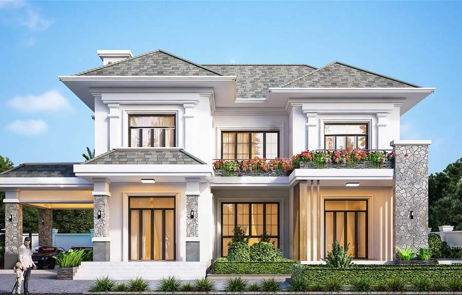 Mẫu nhà chữ U 2 tầng mái nhật