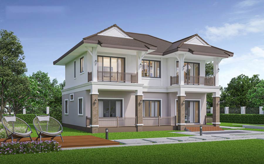 Mẫu nhà chữ U 2 tầng mái nhật