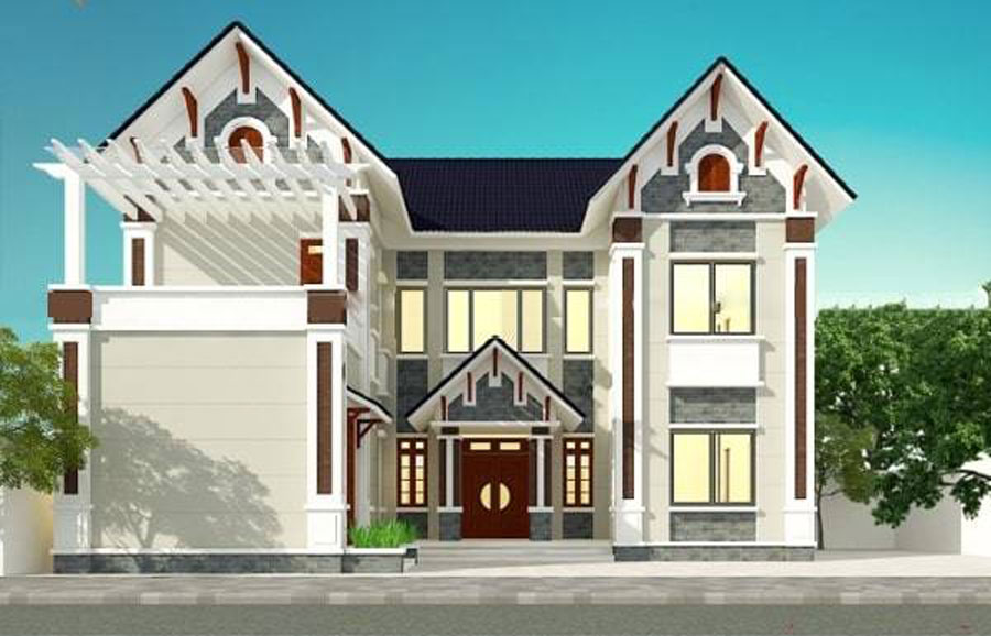 Mẫu nhà chữ U 2 tầng mái thái