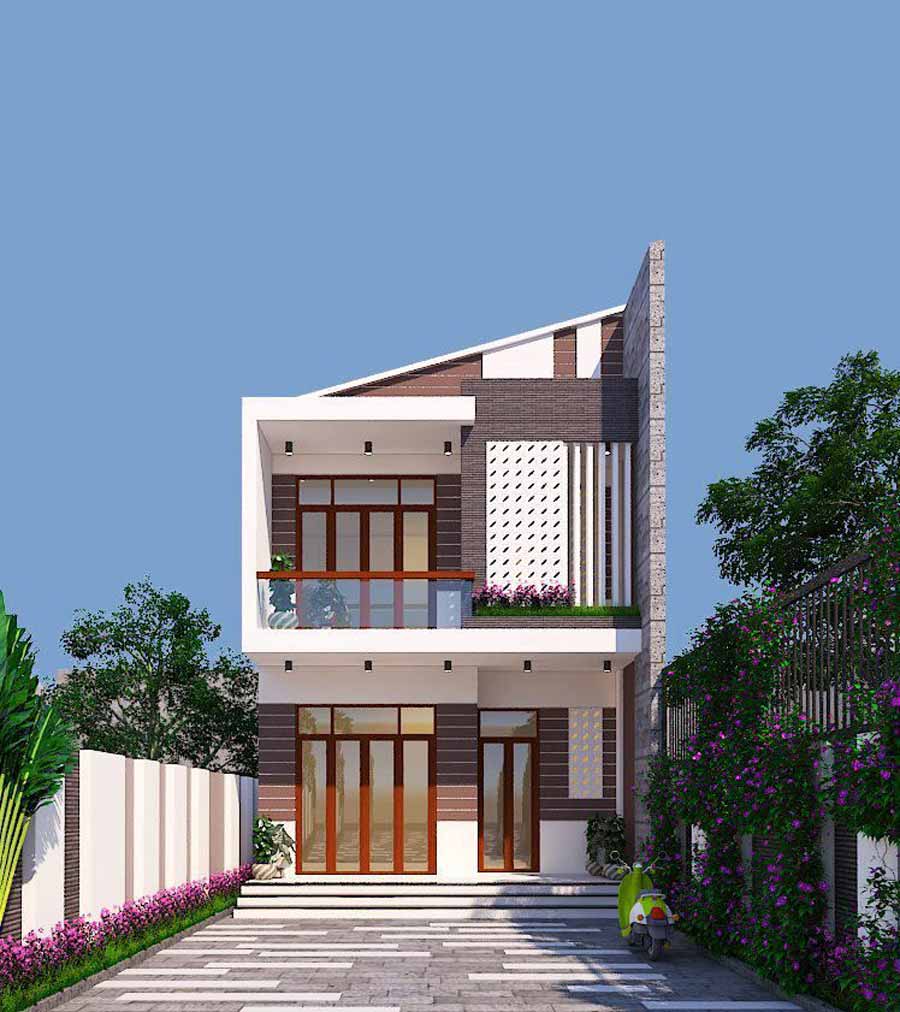 Thiết kế nhà mái lệch 2 tầng diện tích 100m2