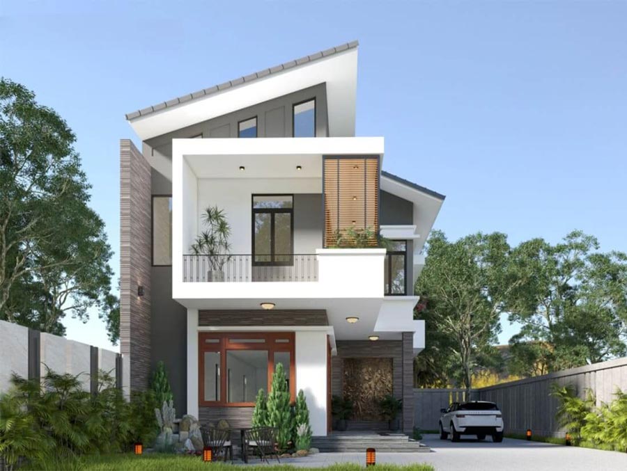 Thiết kế nhà mái lệch 2 tầng diện tích 120m2