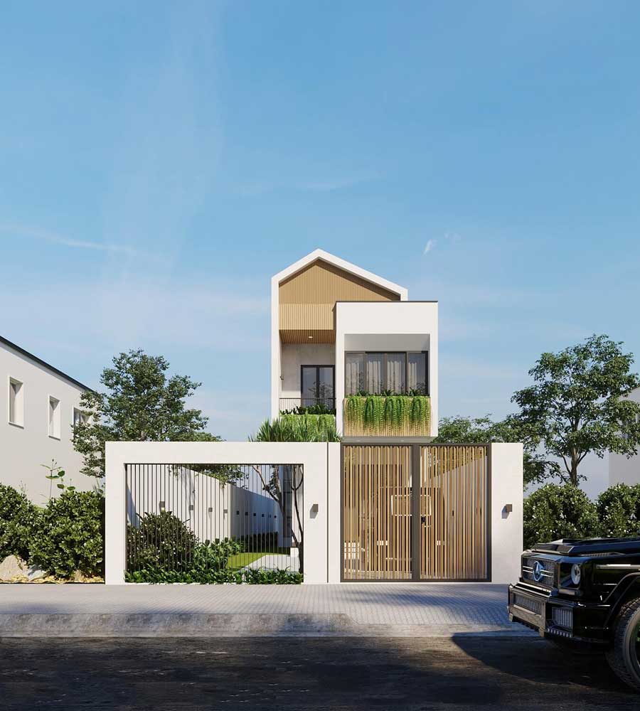 Thiết kế nhà mái lệch 2 tầng diện tích 80m2