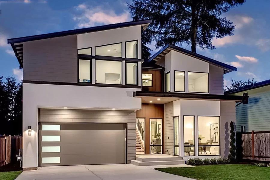 Mẫu nhà mái lệch 2 tầng mái lệch bất đối xứng