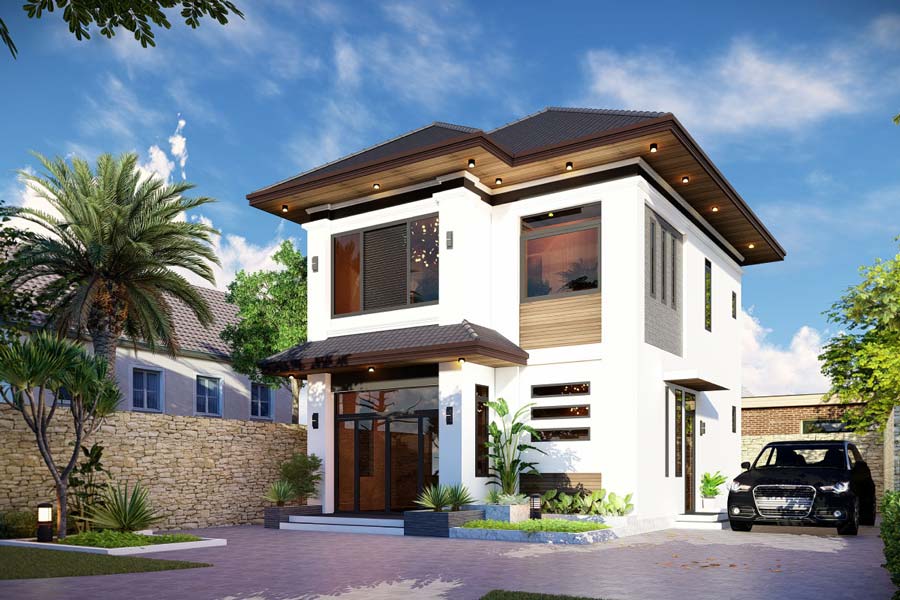 Nhà vuông 2 tầng 8x9m 3 phòng ngủ
