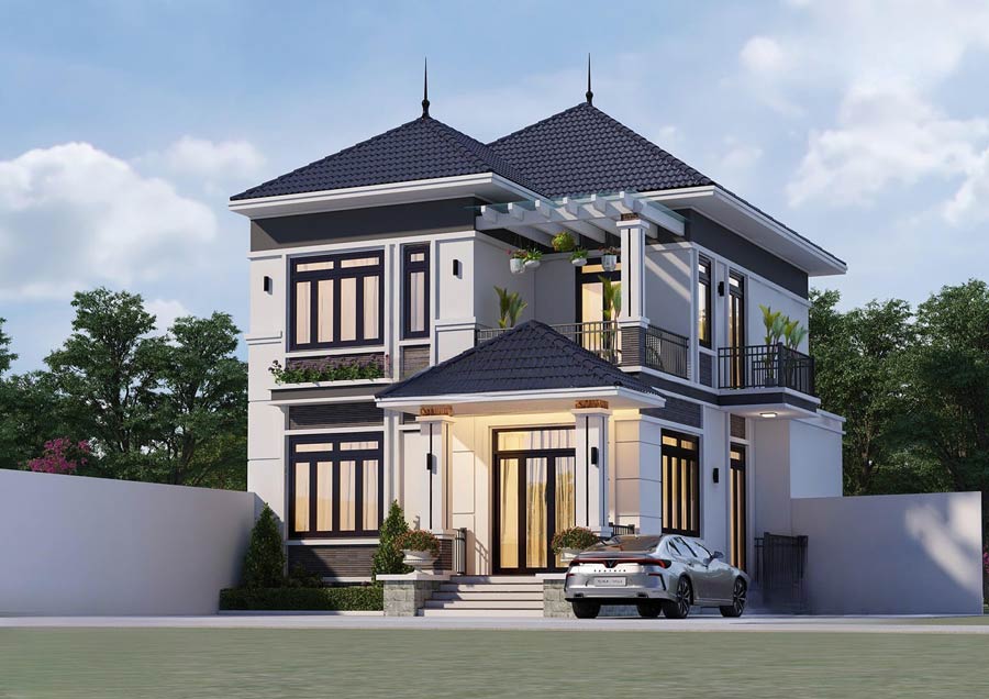 Nhà vuông 2 tầng 8x9m 3 phòng ngủ