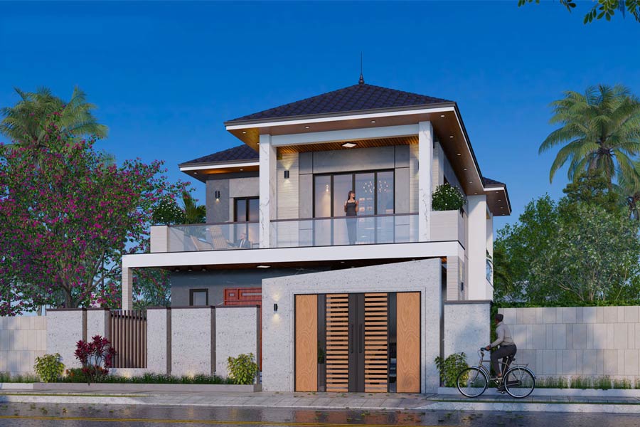 Nhà vuông 2 tầng 8x9m ban công rộng rãi