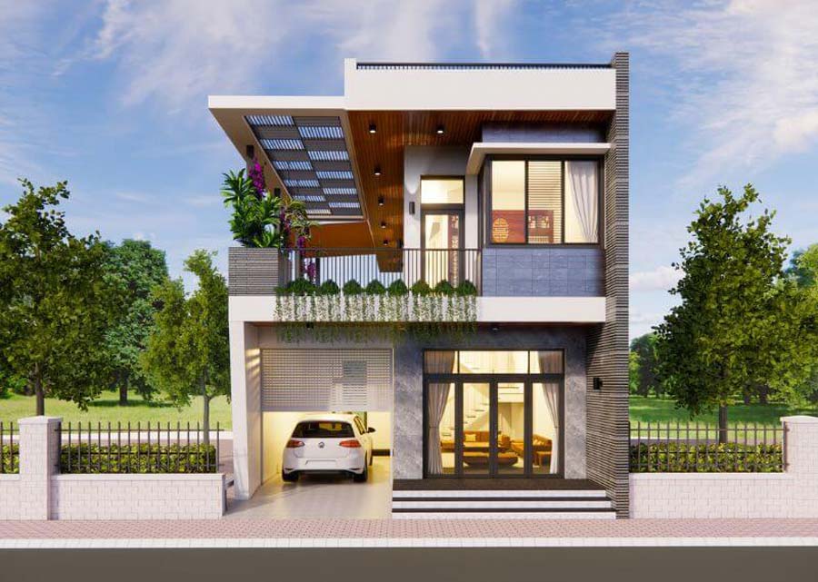 Nhà vuông 2 tầng 8x9m có gara