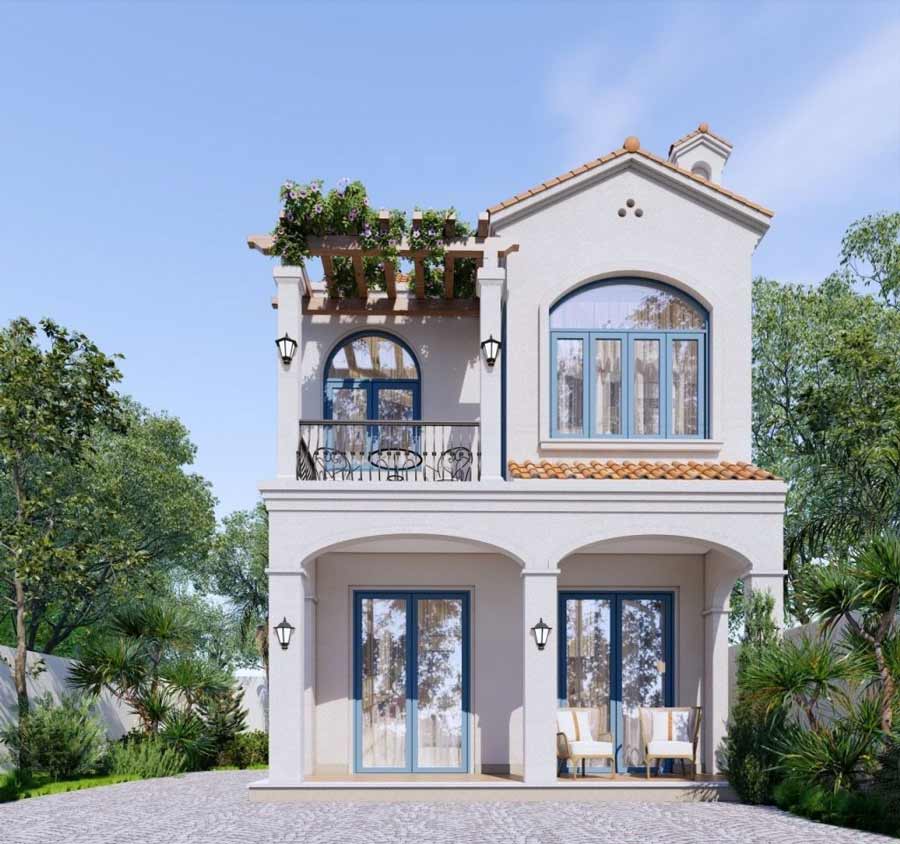 Thiết kế nhà vuông 8x9m 2 tầng Địa trung hải