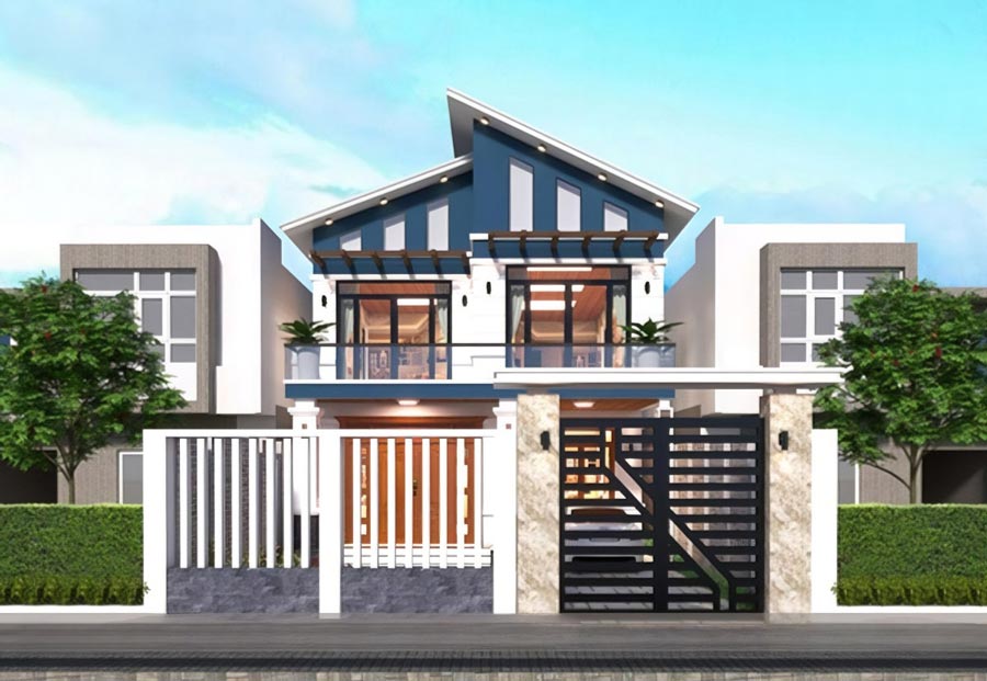 Mẫu nhà vuông 8x9m 2 tầng mái lệch