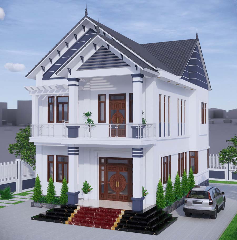 Mẫu nhà vuông 8x9m 2 tầng mái Thái