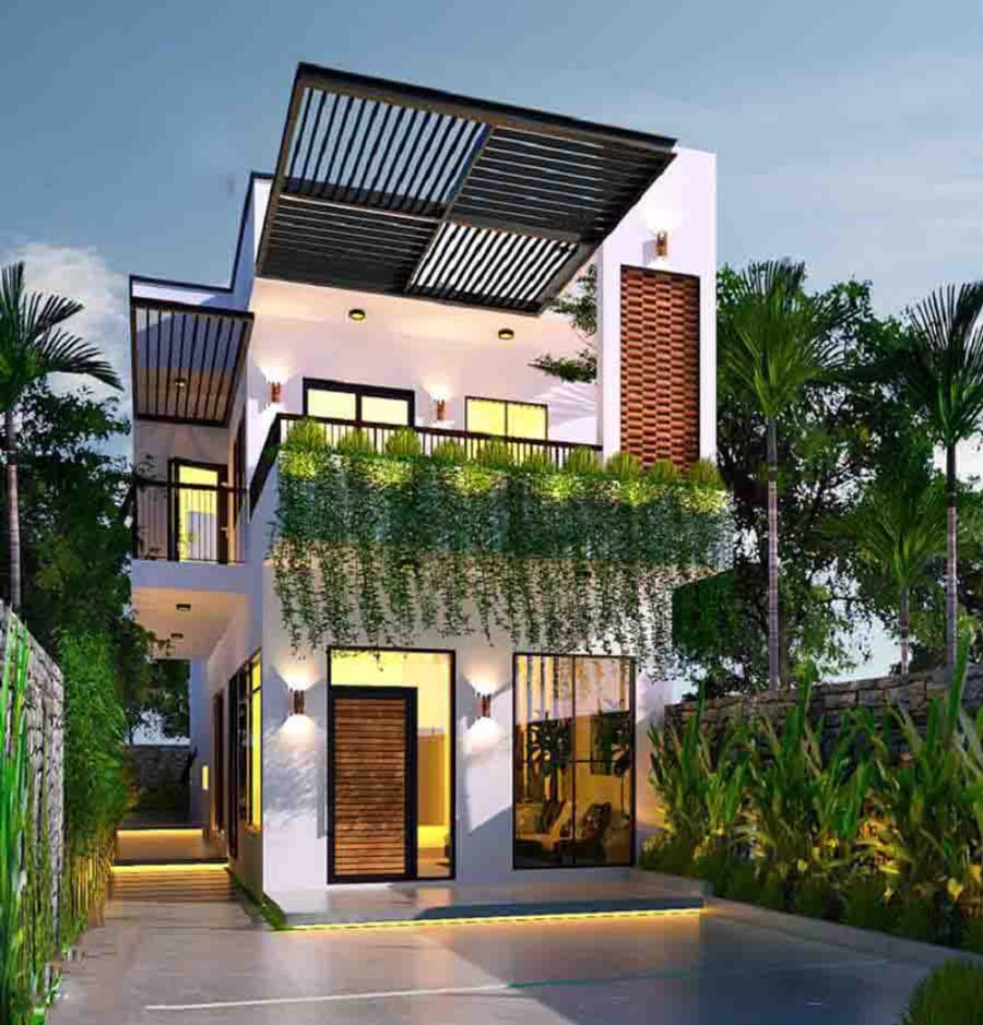 Nhà vuông 2 tầng 8x9m có sân vườn 