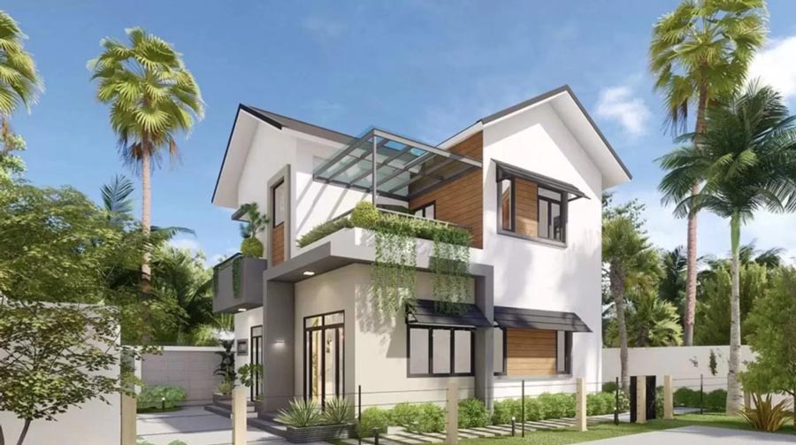 Nhà vuông 2 tầng 8x9m có sân vườn 