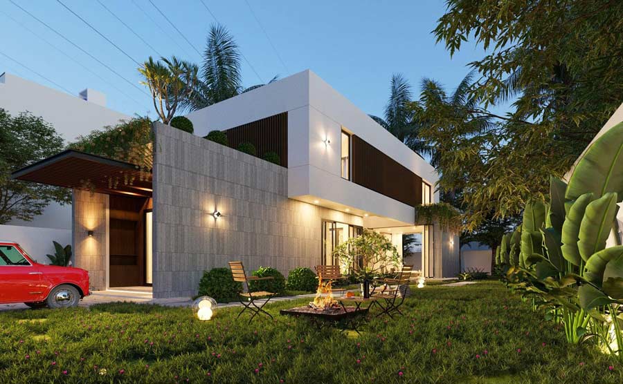 Nhà vuông 2 tầng 8x9m có sân vườn 