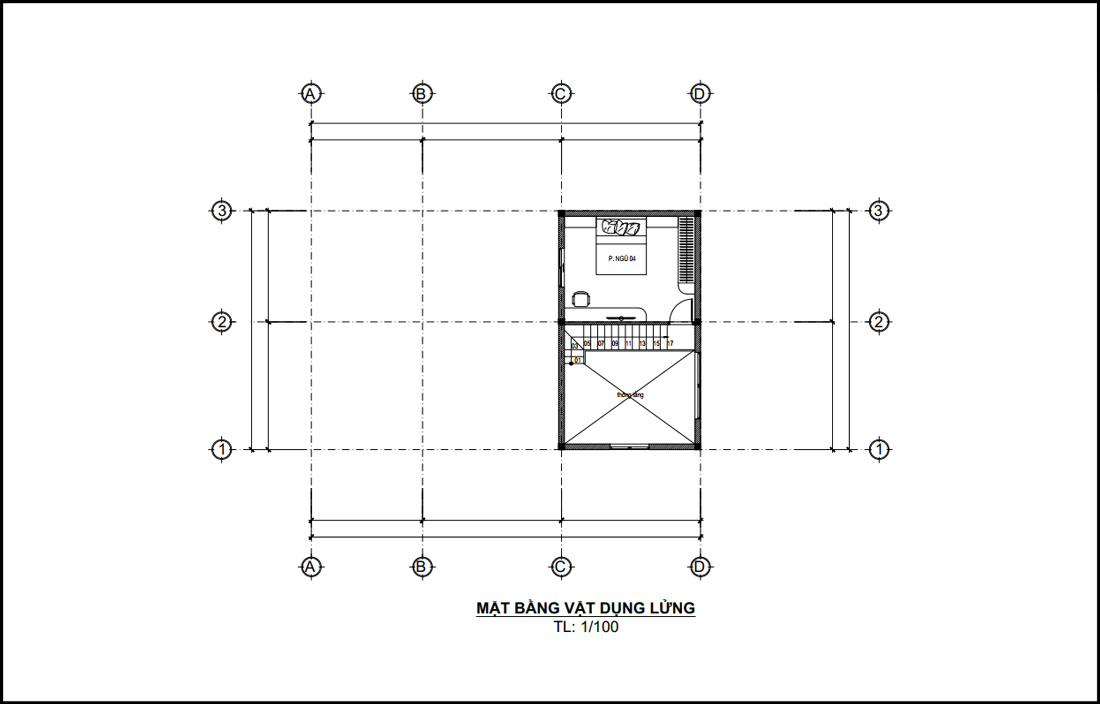 Bản vẽ mặt bằng tầng lửng biệt thự 1 tầng có gác lửng 120m2