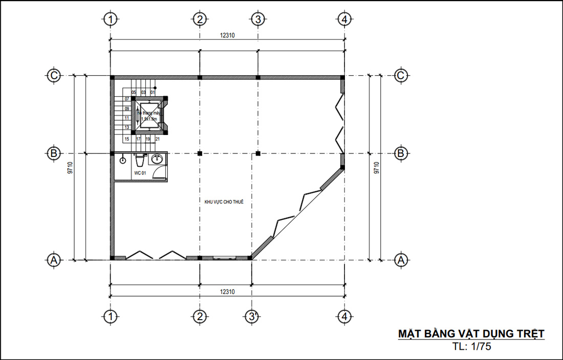 Mặt bằng tầng trệt và tầng lửng biệt thự tân cổ điển 5 tầng 1 tum 2 mặt tiền kết hợp cho thuê
