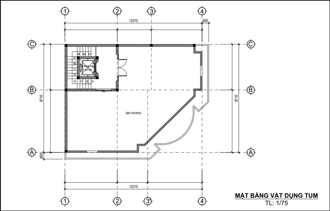 Mặt bằng tầng tum biệt thự tân cổ điển 5 tầng 1 tum 2 mặt tiền kết hợp cho thuê