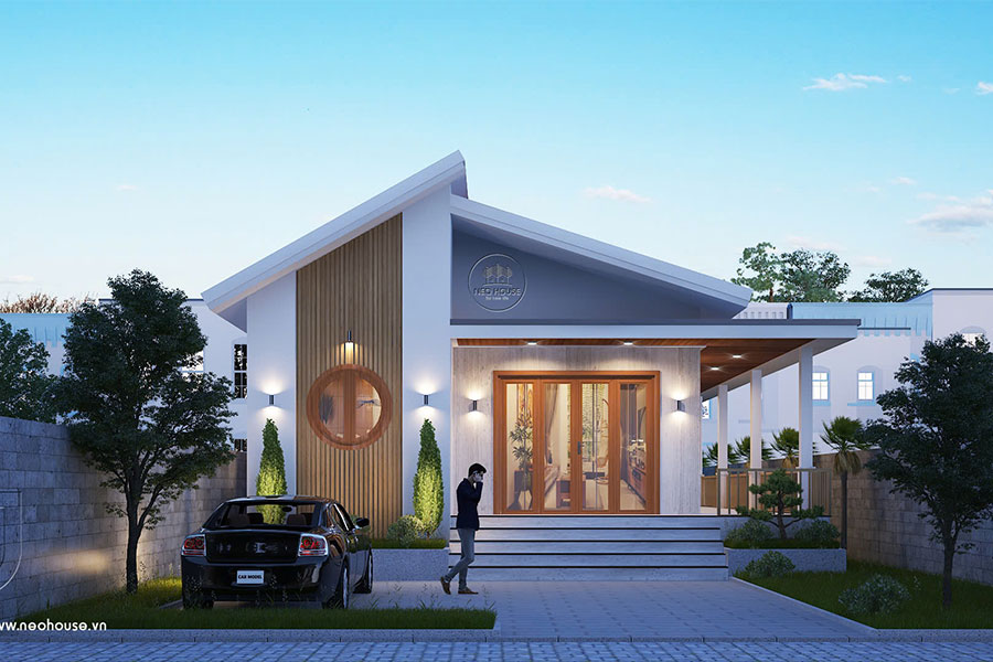 Biệt thự hiện đại 1 tầng mái Lệch