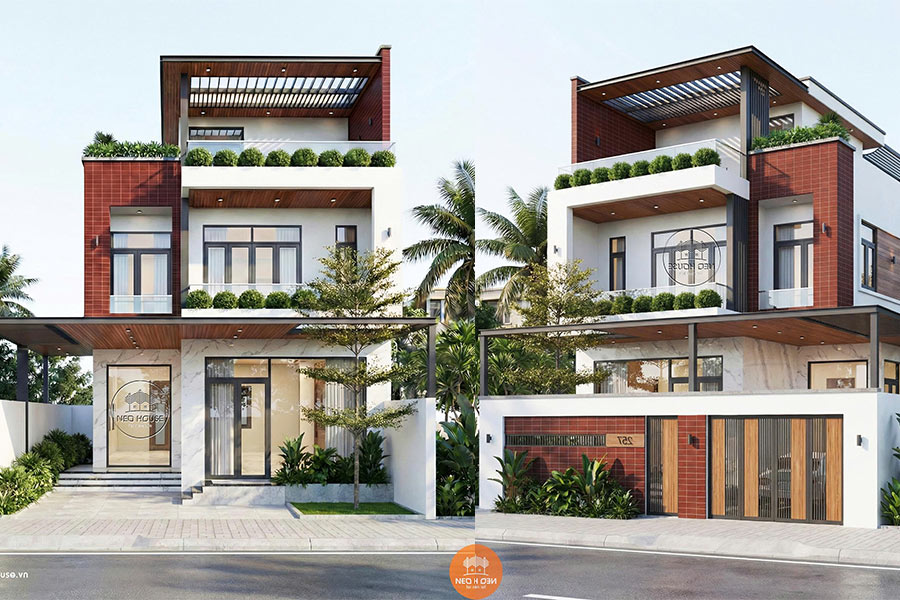 Biệt thự phố 2 tầng 1 tum hiện đại mái bằng
