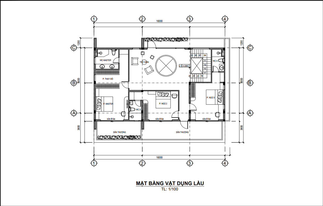 Mặt bằng lầu 1 biệt thự nhà vườn kiểu Mỹ 2 tầng tại Vũng Tàu