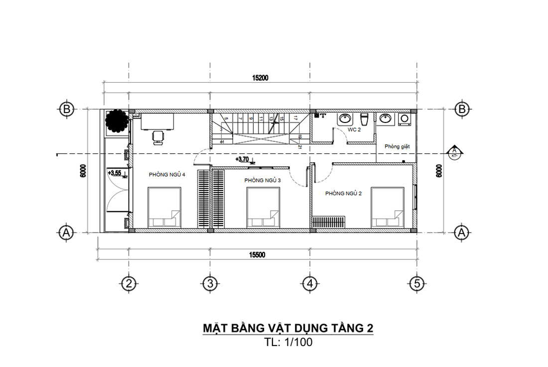 Mặt bằng lầu 1 nhà phố 2 tầng mặt tiền 6m tân cổ điển tại Phú Thọ