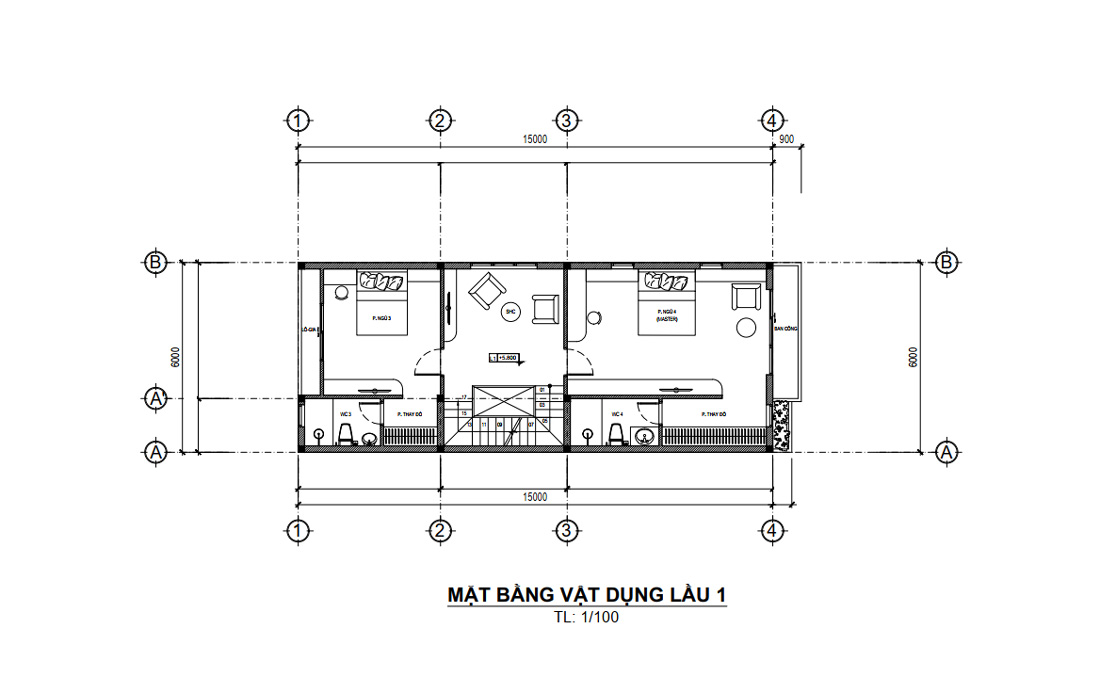 Mặt bằng lầu 1 nhà phố hiện đại 3 tầng 1 lửng mặt tiền 6m tại Hóc Môn, HCM
