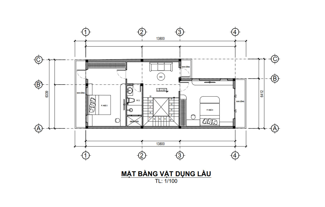Mặt bằng lầu 1 nhà phố hiện đại 2 tầng mái bằng 3 phòng ngủ