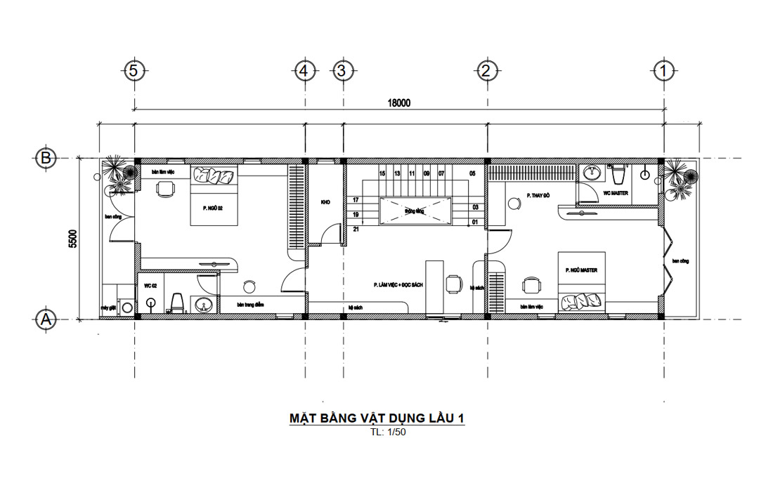 Mặt bằng lầu 1 nhà phố hiện đại 3 tầng mặt tiền 5,5m có gara tại Vũng Tàu