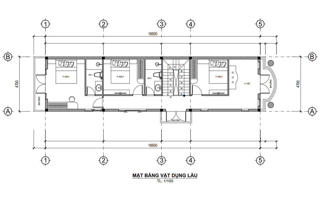 Mặt bằng lầu 1 nhà phố mái Thái 2 tầng 4 phòng ngủ 1 phòng thờ tại Bình Phước