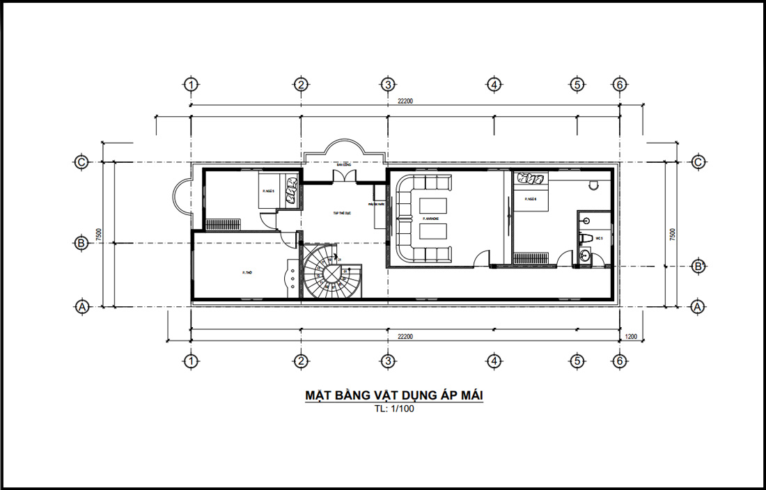 Mặt bằng lầu 2 biệt thự kiểu Pháp 3 tầng
