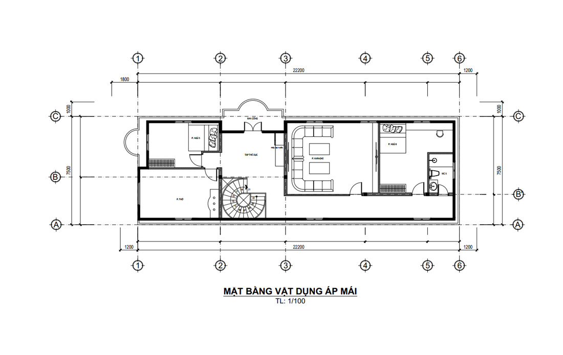 Mặt bằng lầu 2 biệt thự mái Nhật 3 tầng 6 phòng ngủ tân cổ điển tại Bình Dương