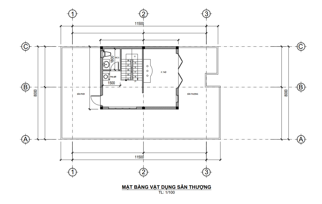 Mặt bằng tầng tum biệt thự phố 2 tầng 1 tum mặt tiền 8m tại Hà Tĩnh