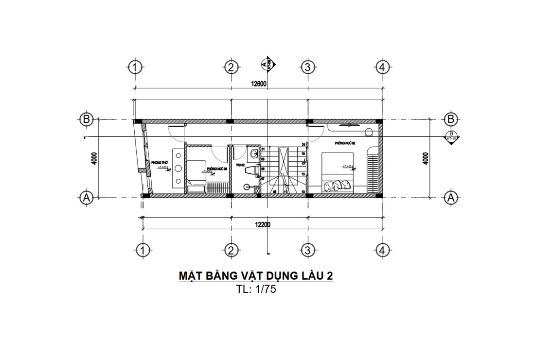 Mặt bằng công năng lầu 2 nhà phố 3 tầng 1 tum 4 phòng ngủ mặt tiền 4m