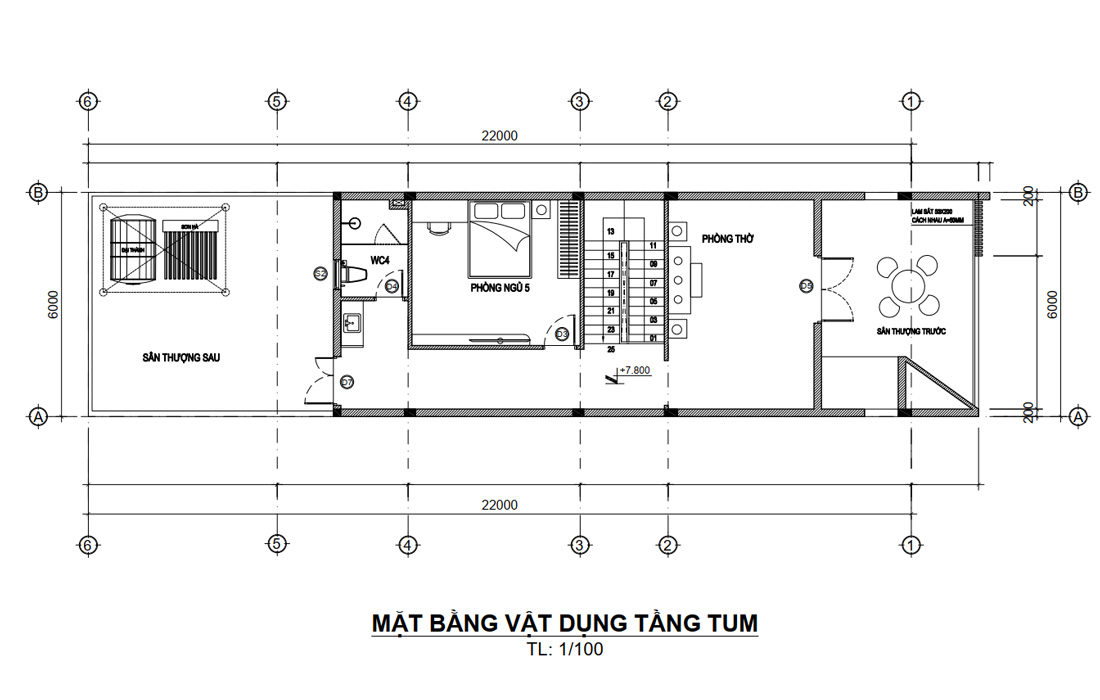 Mặt bằng lầu 2 nhà phố 3 tầng 5 phòng ngủ 132m2 tại Bình Phước