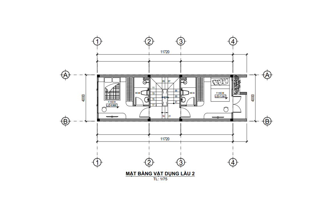 Mặt bằng lầu 2 nhà phố 4 tầng hiện đại mặt tiền 4m tại HCM