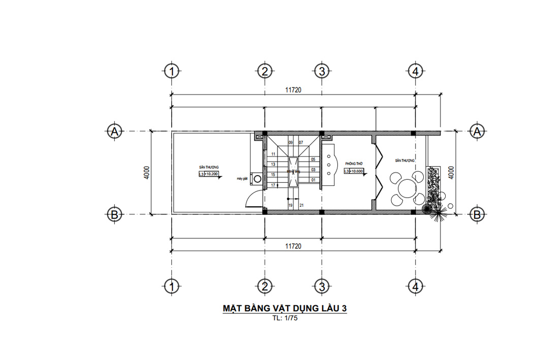 Mặt bằng lầu 3 nhà phố 4 tầng hiện đại mặt tiền 4m tại HCM