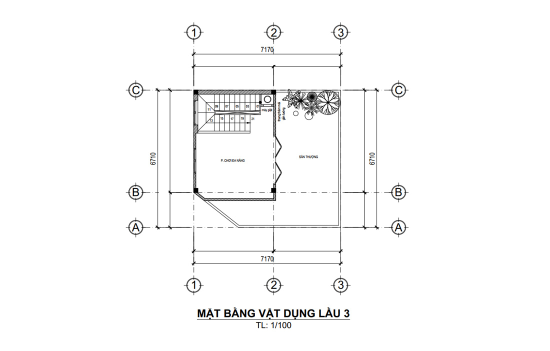 Mặt bằng lầu 3 nhà phố hiện đại 4 tầng 2 mặt tiền tại Gò Vấp, HCM