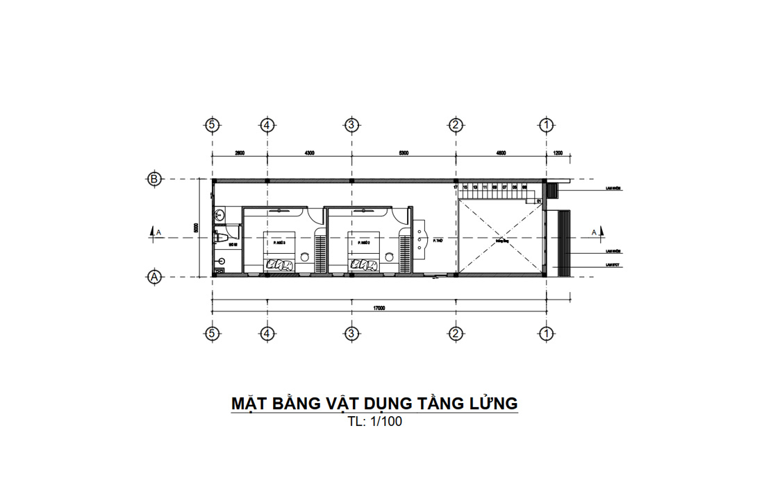 Mặt bằng tầng lửng nhà phố 1 tầng 1 lửng hiện đại mặt tiền 5m
