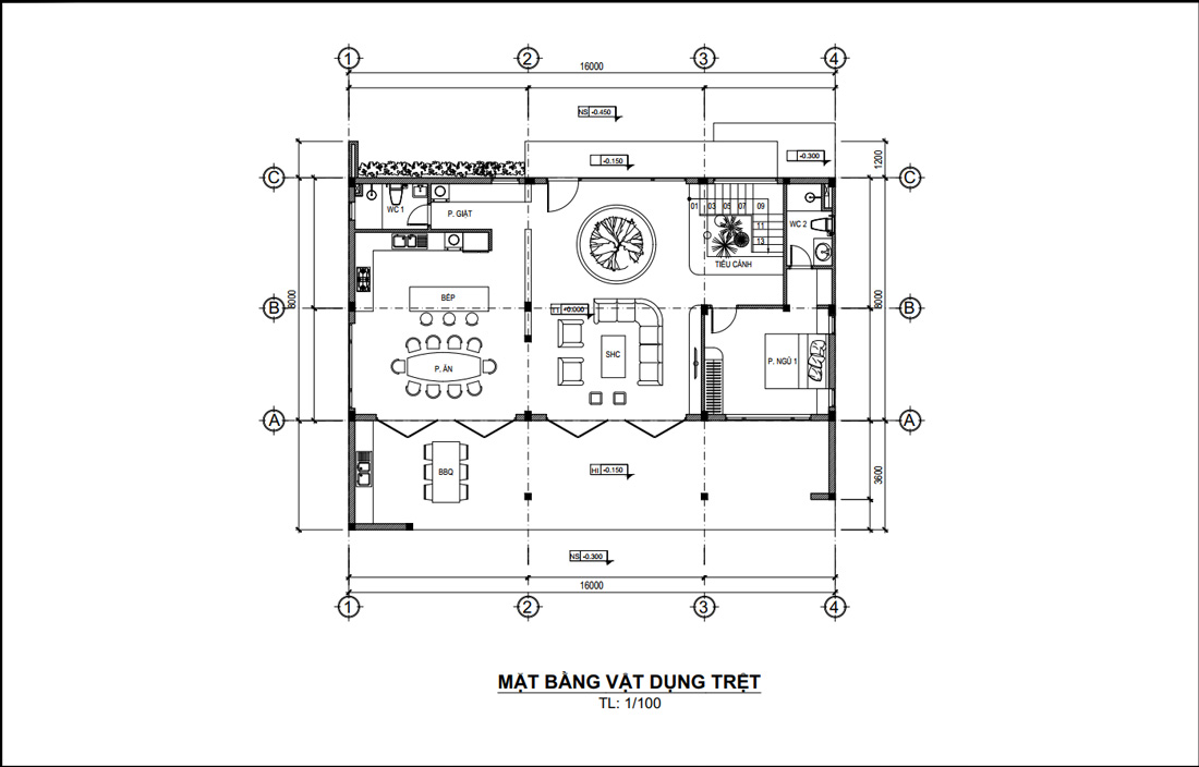 Mặt bằng tầng trệt biệt thự nhà vườn kiểu Mỹ 2 tầng tại Vũng Tàu