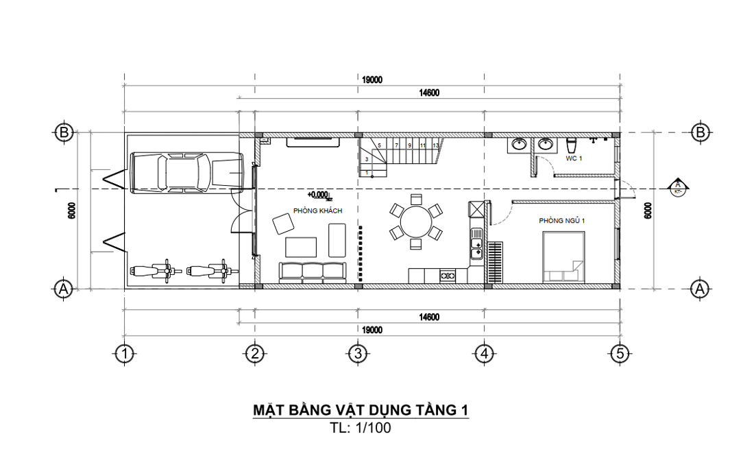 Mặt bằng tầng trệt nhà phố 2 tầng mặt tiền 6m tân cổ điển tại Phú Thọ
