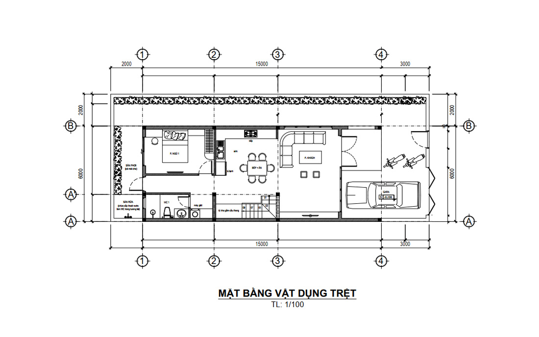 Mặt bằng tầng trệt nhà phố hiện đại 3 tầng 1 lửng mặt tiền 6m tại Hóc Môn, HCM