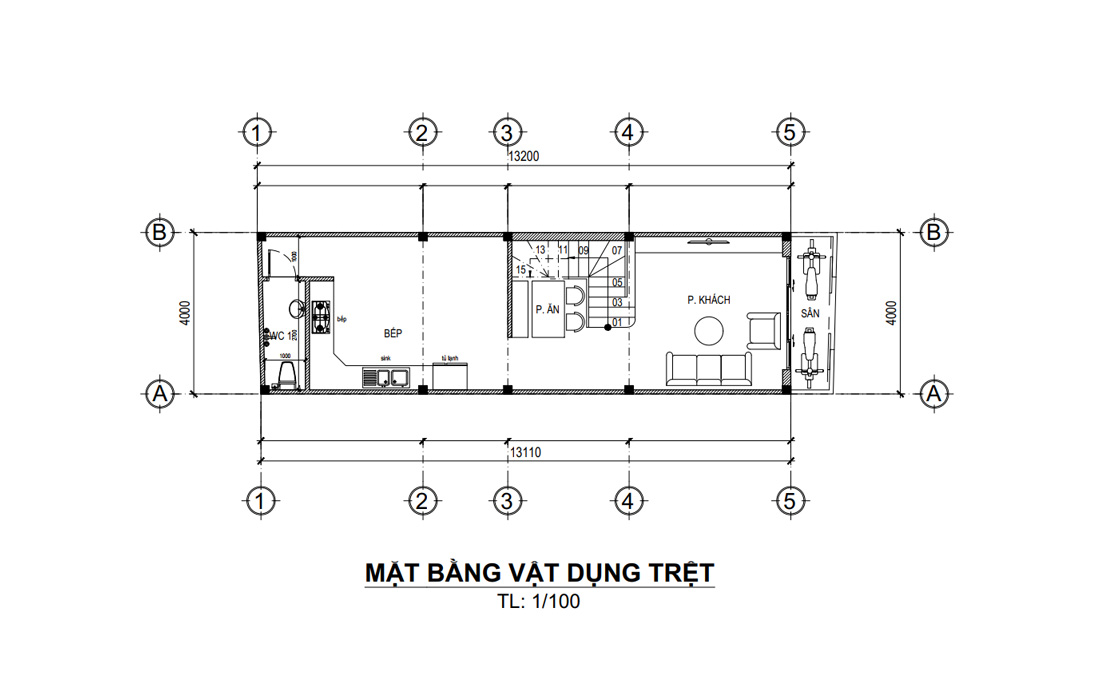 Mặt bằng tầng trệt nhà phố 3 tầng hiện đại mặt tiền 4m 2 phòng ngủ tại HCM