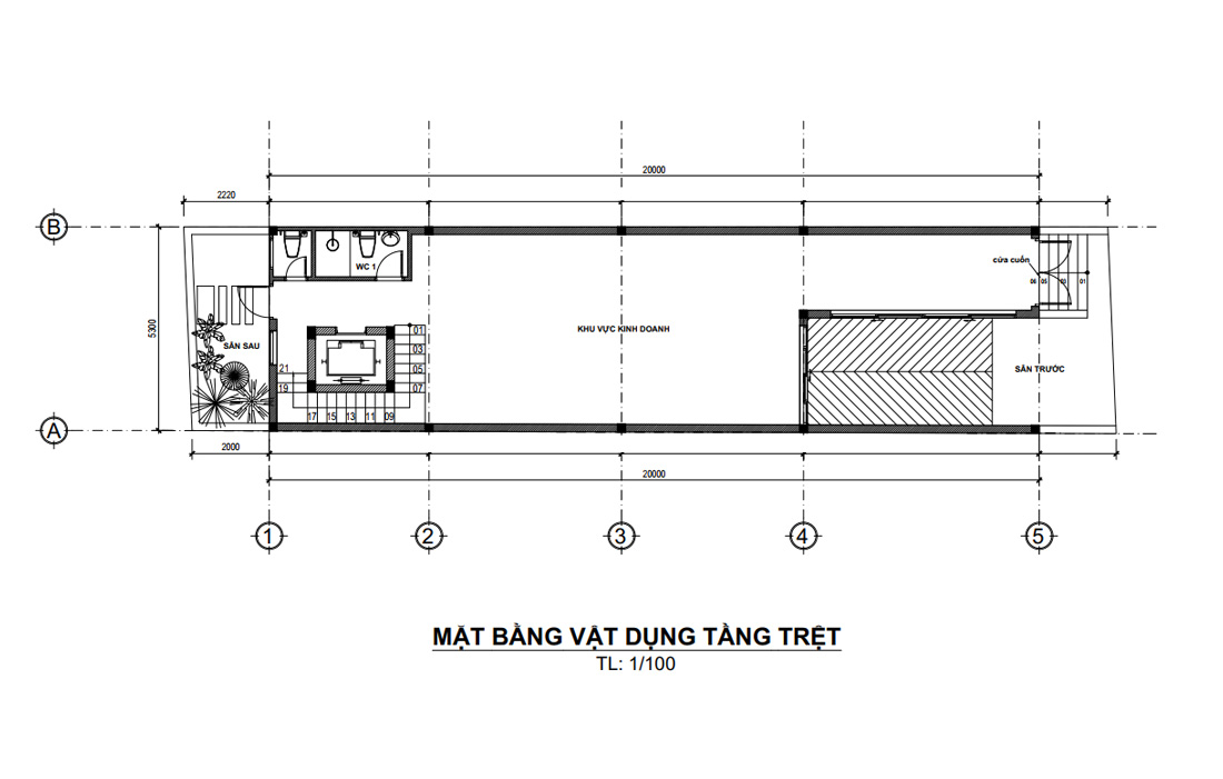 Mặt bằng tầng hầm nhà phố 4 tầng 1 tum kết hợp vừa ở vừa kinh doanh