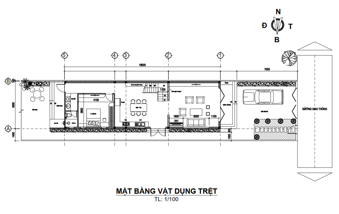 Mặt bằng tầng trệt nhà phố hiện đại 3 tầng mặt tiền 5,5m có gara tại Vũng Tàu