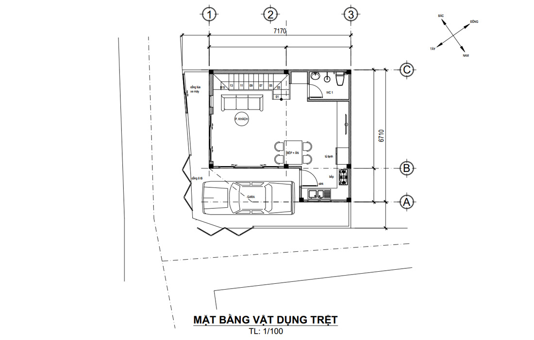 Mặt bằng tầng trệt nhà phố hiện đại 4 tầng 2 mặt tiền tại Gò Vấp, HCM