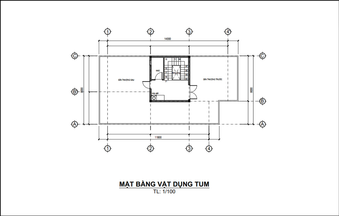 Mặt bằng tầng tum biệt thự phố 2 tầng 1 tum hiện đại mái bằng