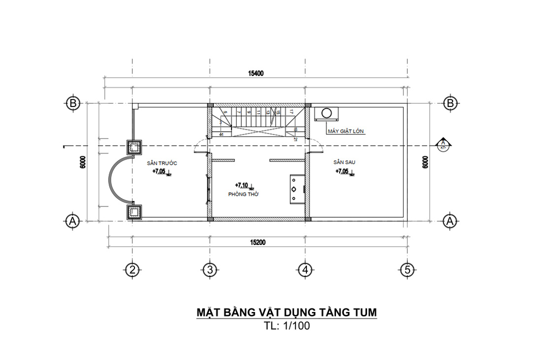 Mặt bằng tầng tum nhà phố 2 tầng mặt tiền 6m tân cổ điển tại Phú Thọ