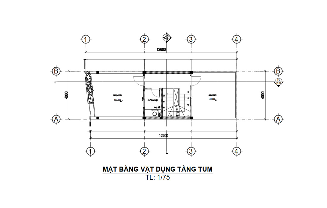 Mặt bằng công năng tầng tum nhà phố 3 tầng 1 tum 4 phòng ngủ mặt tiền 4m